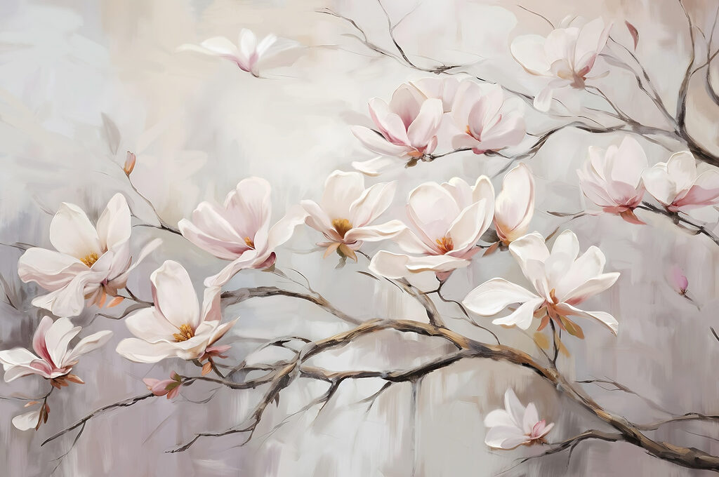Schilderij van bloemen op een tak Schilderij van bloemen op een tak