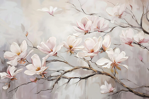 Schilderij van bloemen op een tak Schilderij van bloemen op een tak