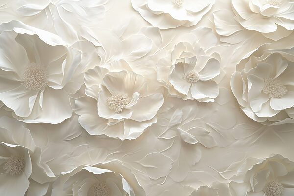 Behang met witte bloemen Behang met witte bloemen