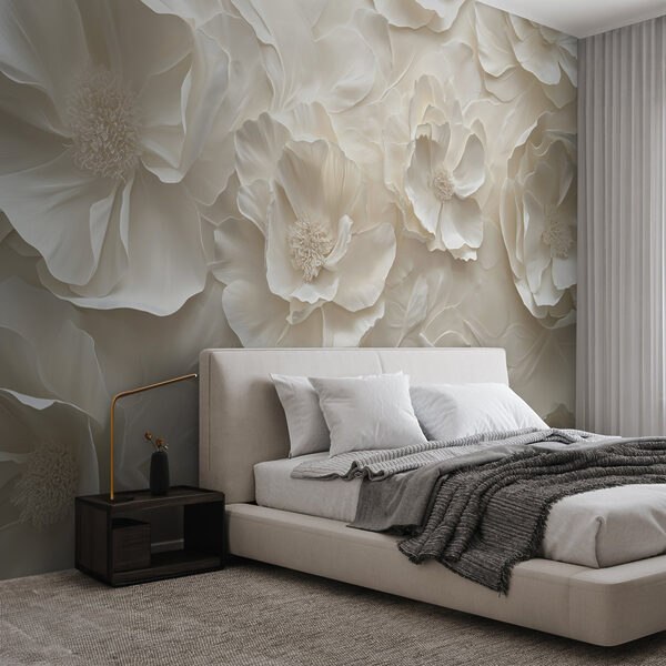Fotobehang Fotobehang Behang met witte bloemen (Artikelnummer: w08562)