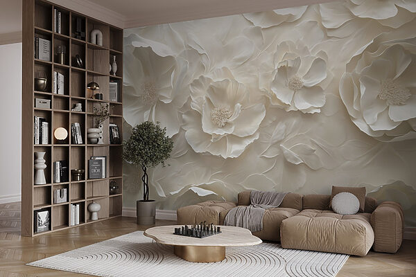 Behang met witte bloemen Behang met witte bloemen