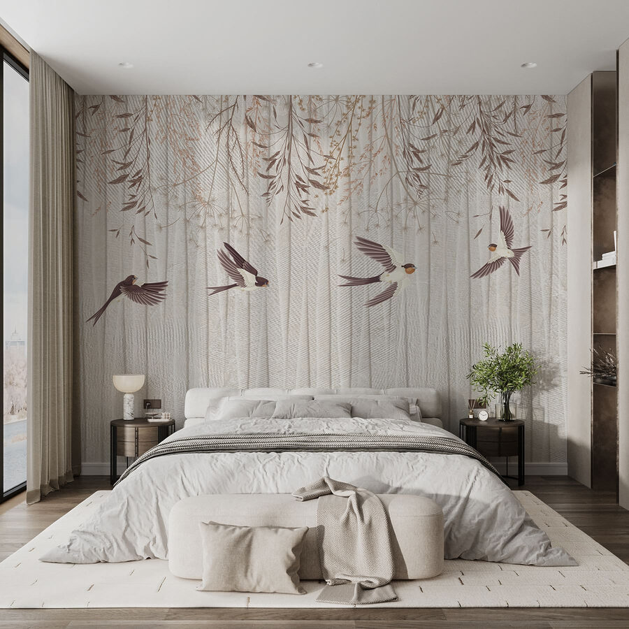 Behang met vliegende vogels