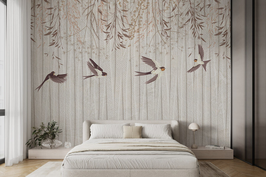 Behang met vliegende vogels