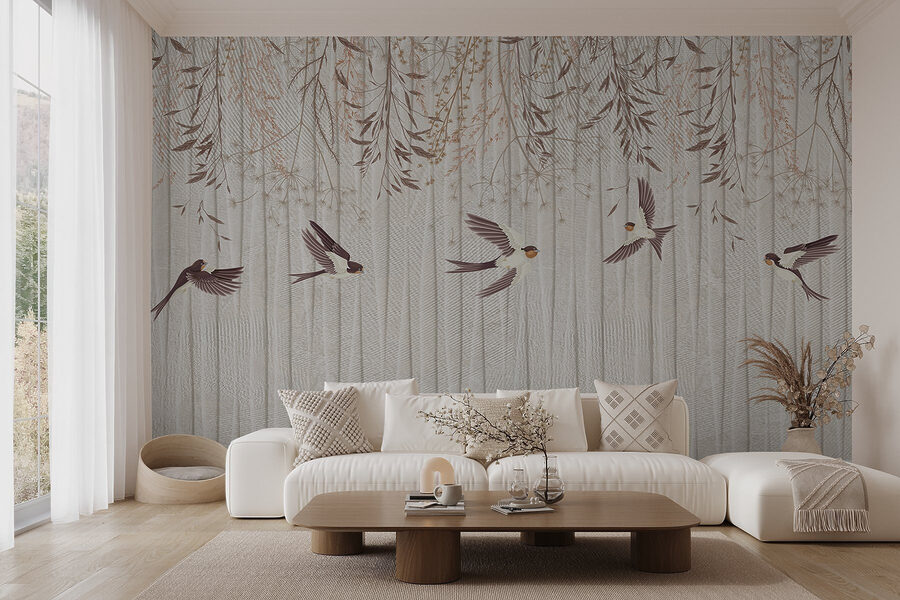 Behang met vliegende vogels