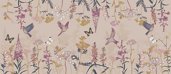 Behang met vogels en bloemen Behang met vogels en bloemen