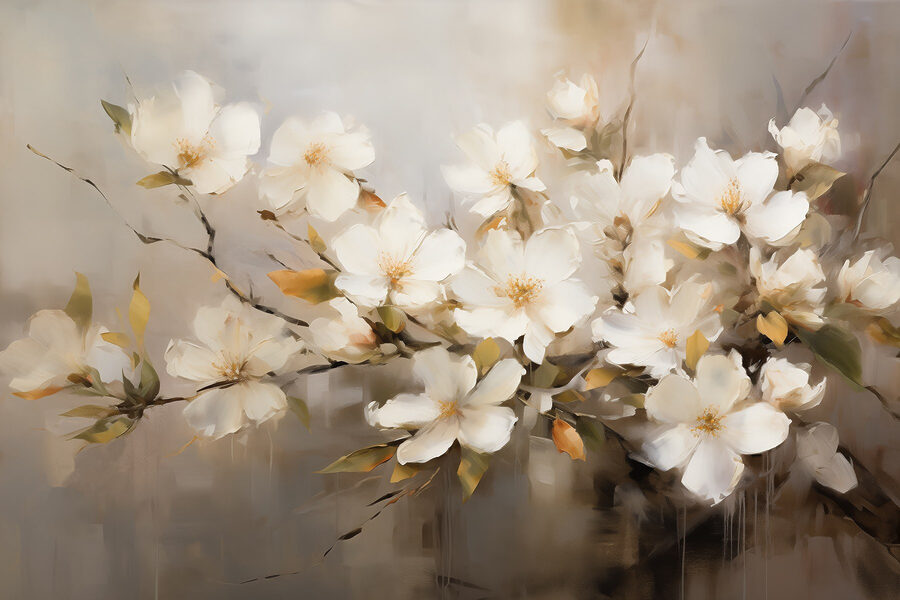Schilderij van witte bloemen