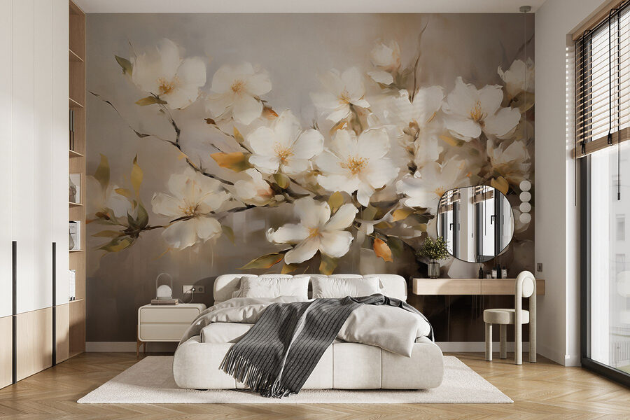 Schilderij van witte bloemen