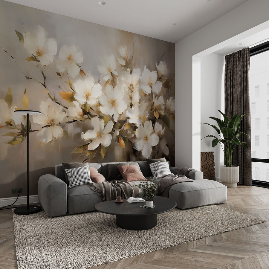 Schilderij van witte bloemen