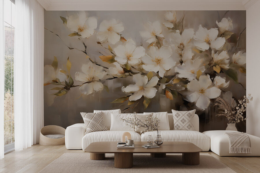 Schilderij van witte bloemen