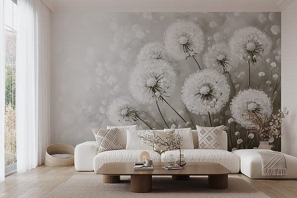 Groep paardenbloemen met witte bloemen Groep paardenbloemen met witte bloemen