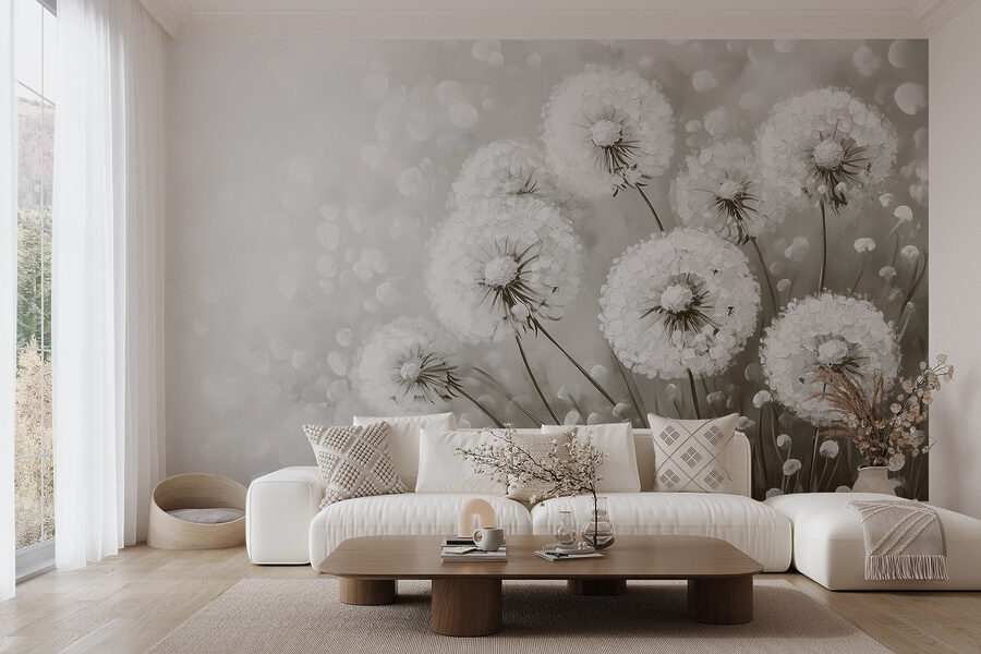 Groep paardenbloemen met witte bloemen