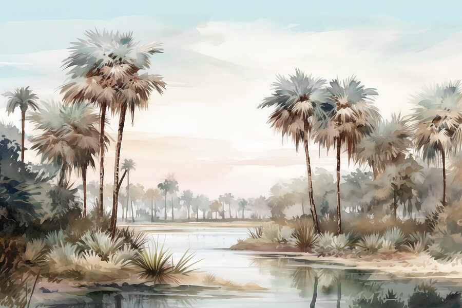 Water en palmbomen bij een rivier