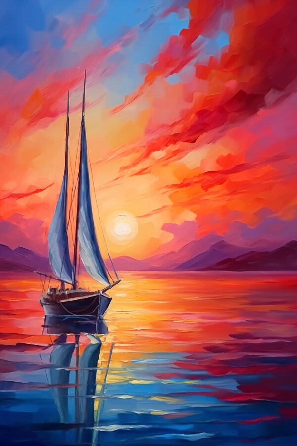 Schilderij van een zeilboot in het water Schilderij van een zeilboot in het water