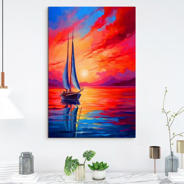Schilderij van een zeilboot in het water Schilderij van een zeilboot in het water