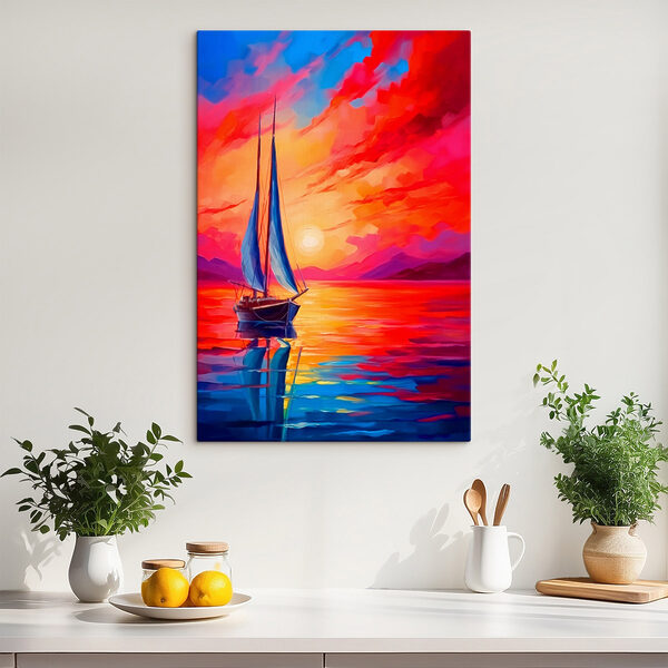 Schilderij van een zeilboot in het water Schilderij van een zeilboot in het water