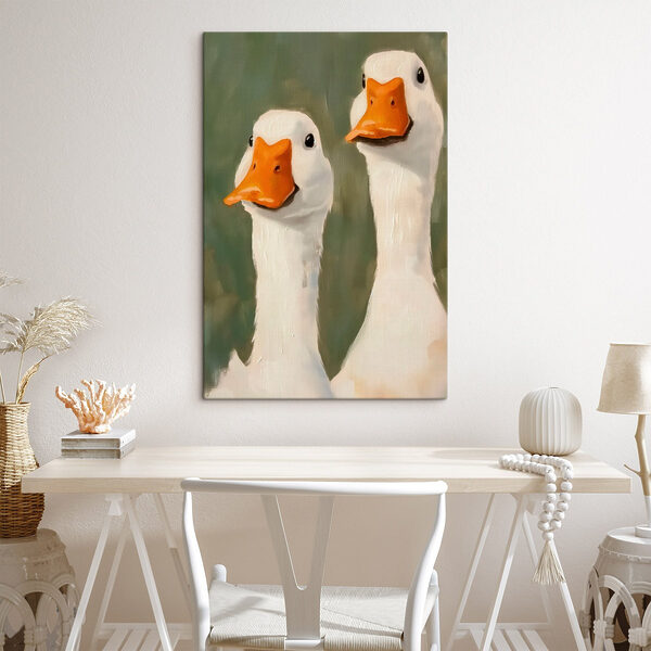 Schilderij van twee witte eenden Schilderij van twee witte eenden