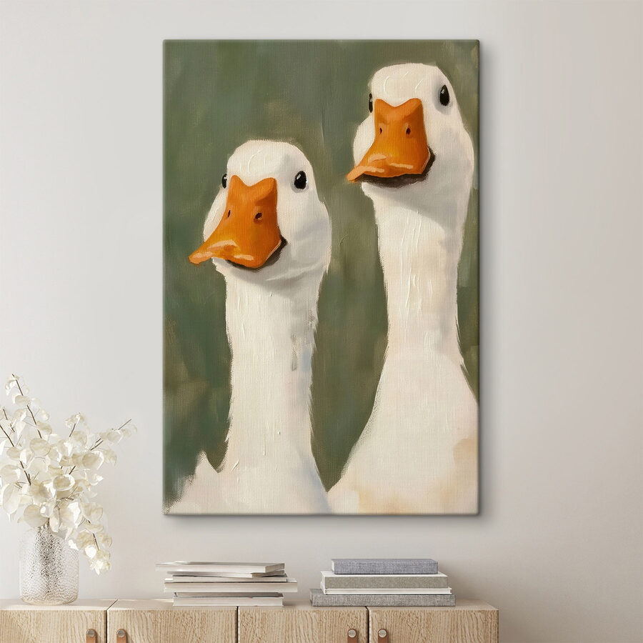 Schilderij van twee witte eenden