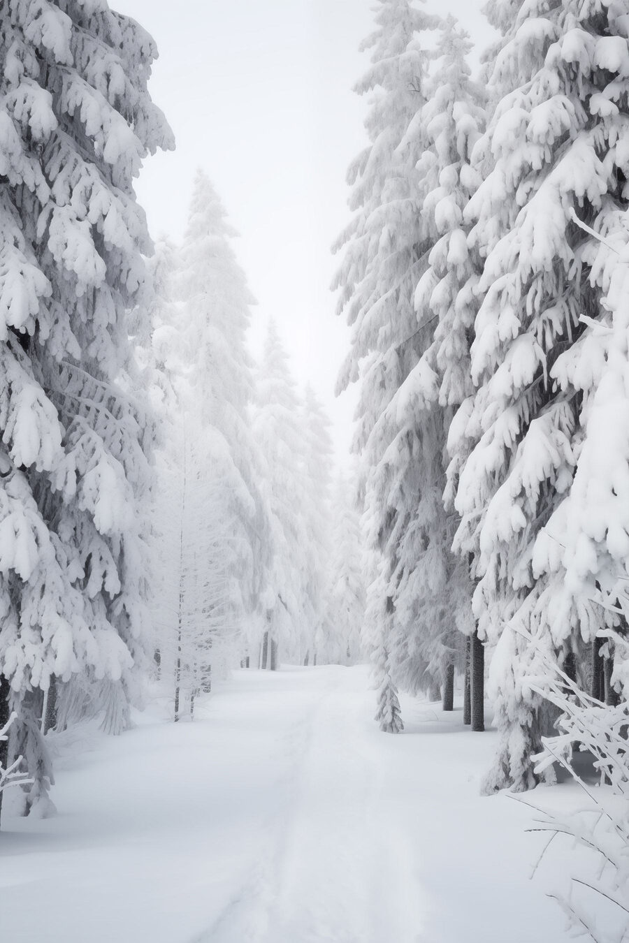 Besneeuwd pad met bomen
