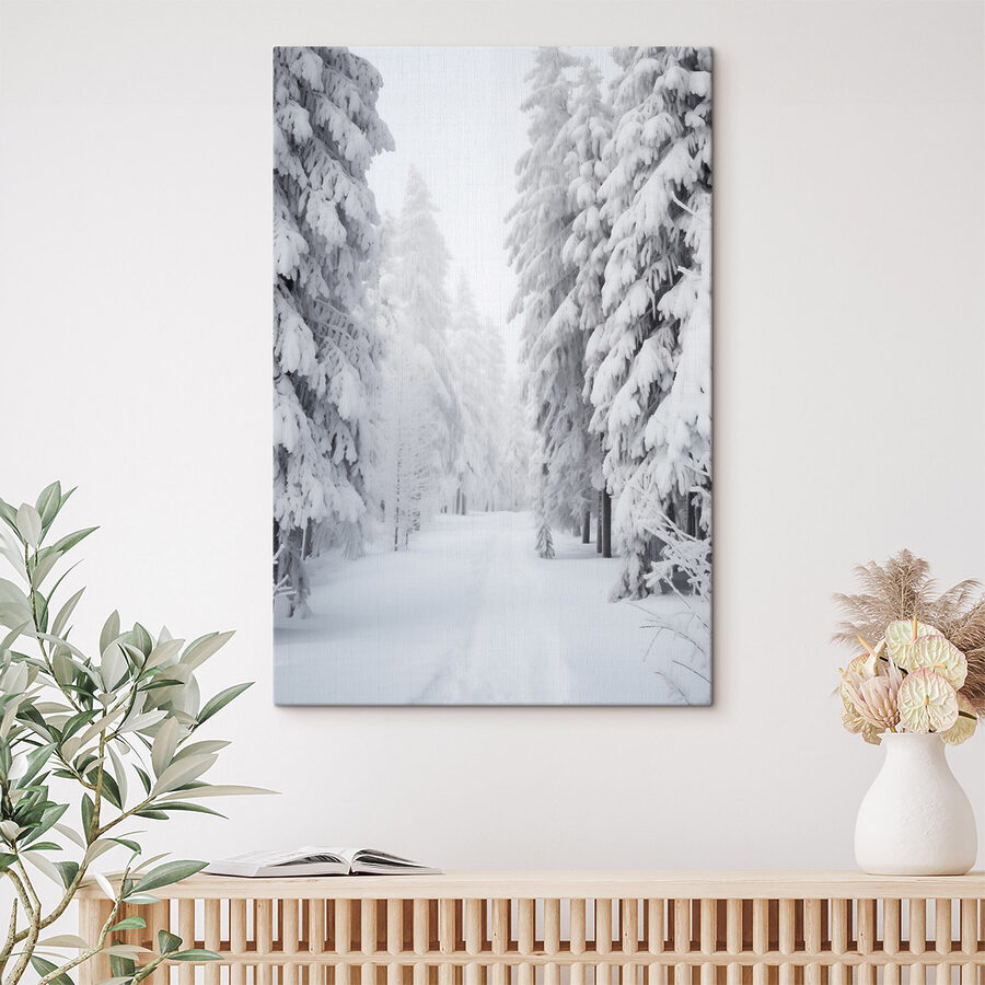 Besneeuwd pad met bomen