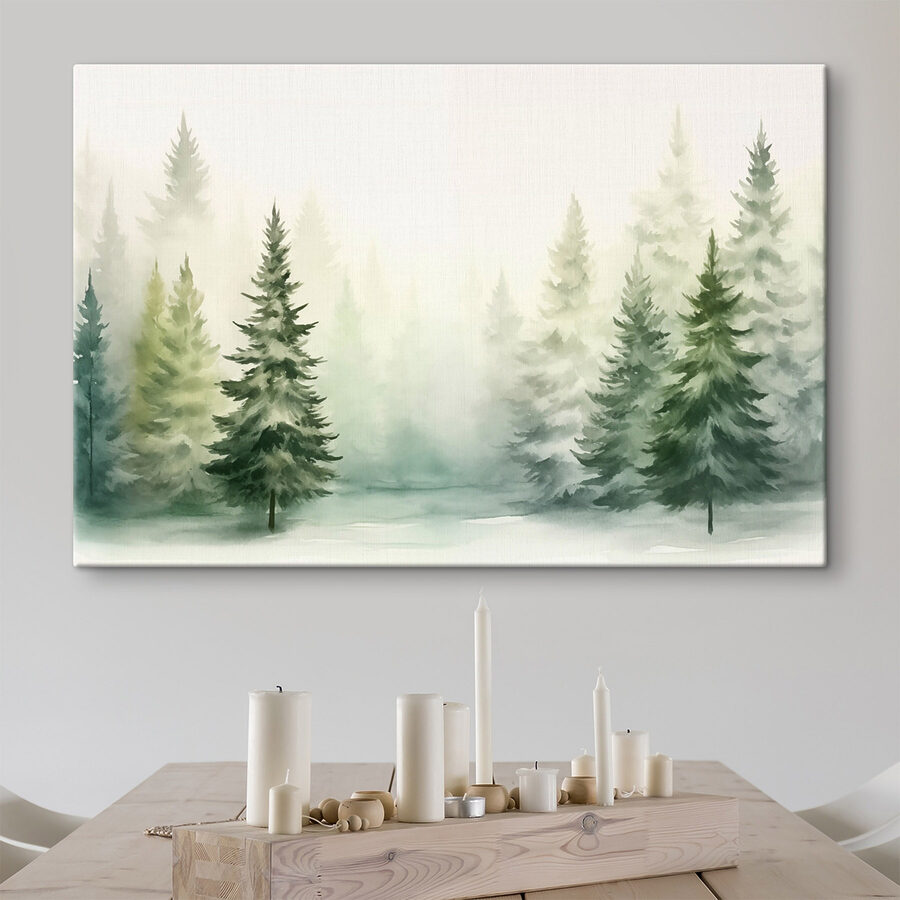 Aquarel van bomen in een bos