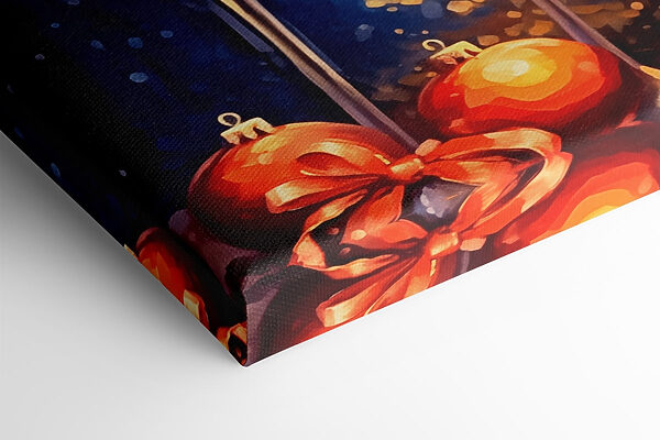 Schilderij van twee champagneglazen naast een kerstboom Schilderij van twee champagneglazen naast een kerstboom