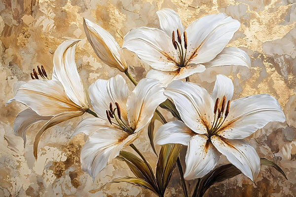 Schilderij van witte bloemen Schilderij van witte bloemen