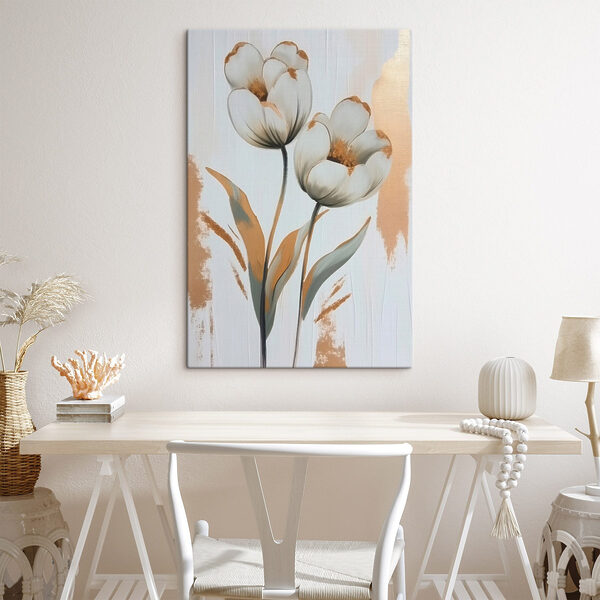 Schilderij van bloemen op een wit oppervlak Schilderij van bloemen op een wit oppervlak