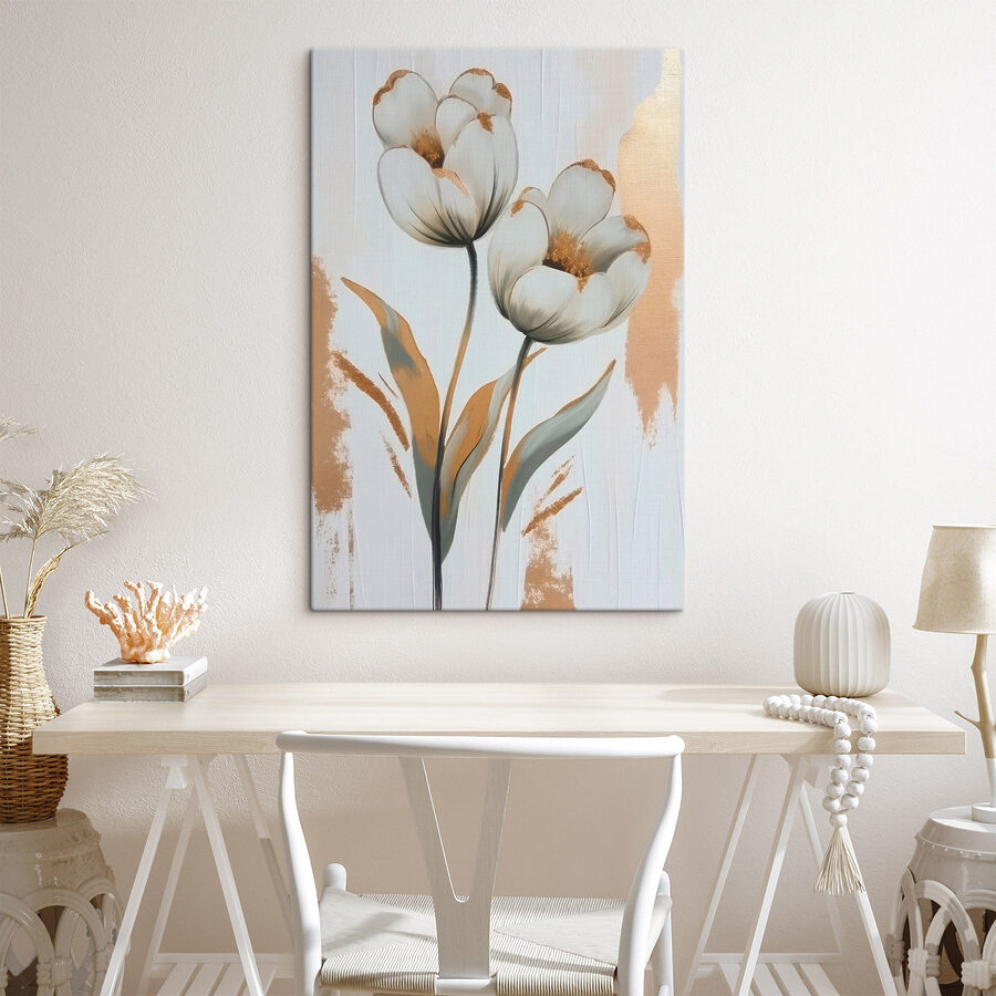 Schilderij van bloemen op een wit oppervlak