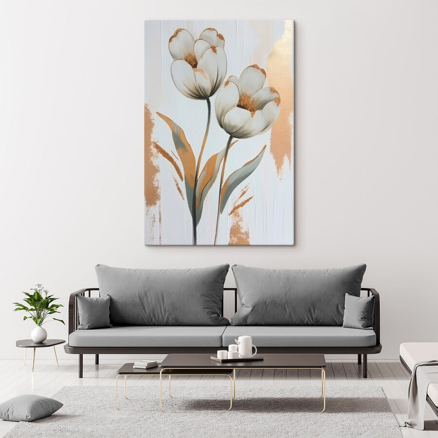 Schilderij van bloemen op een wit oppervlak