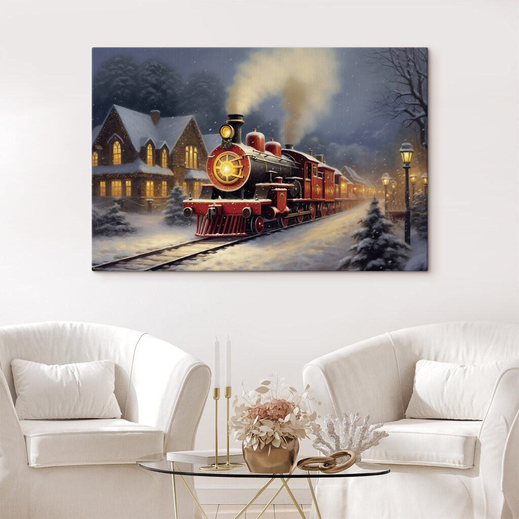 Train on the tracks in the snow