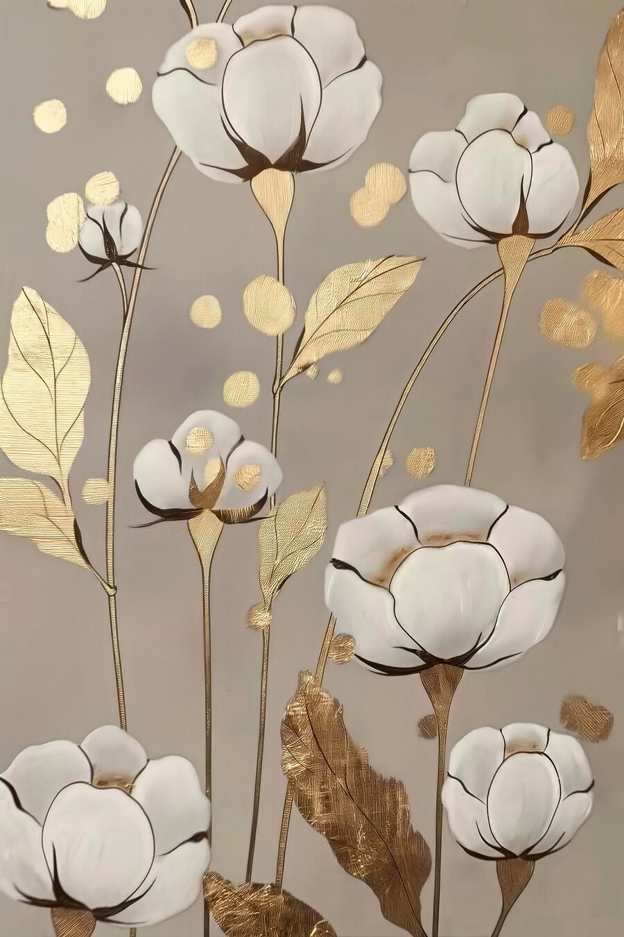 Schilderij van bloemen en bladeren