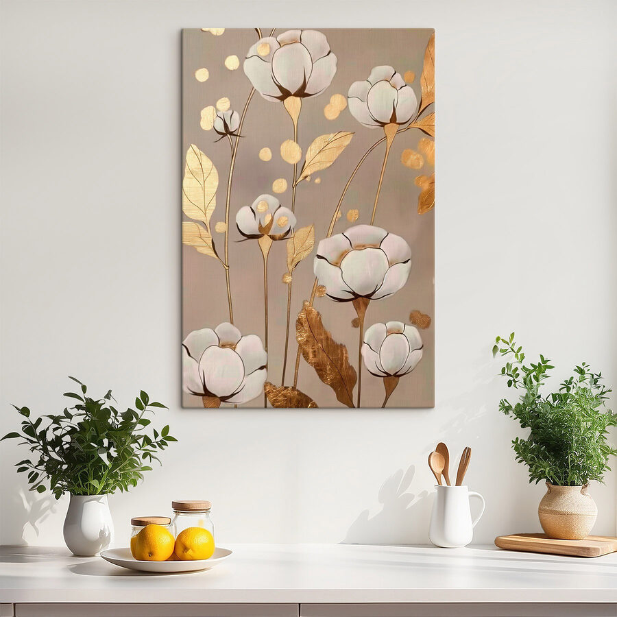 Schilderij van bloemen en bladeren