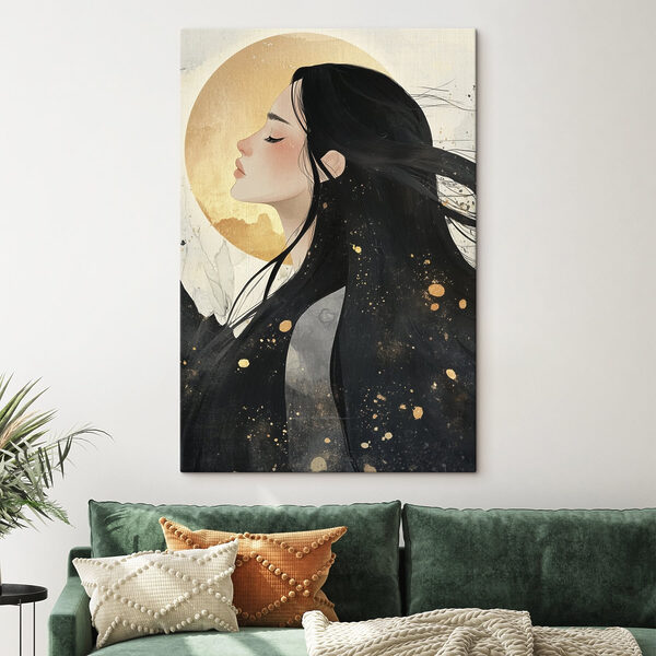 Canvas Schilderijen Etherisch silhouet tegen stralende achtergrond