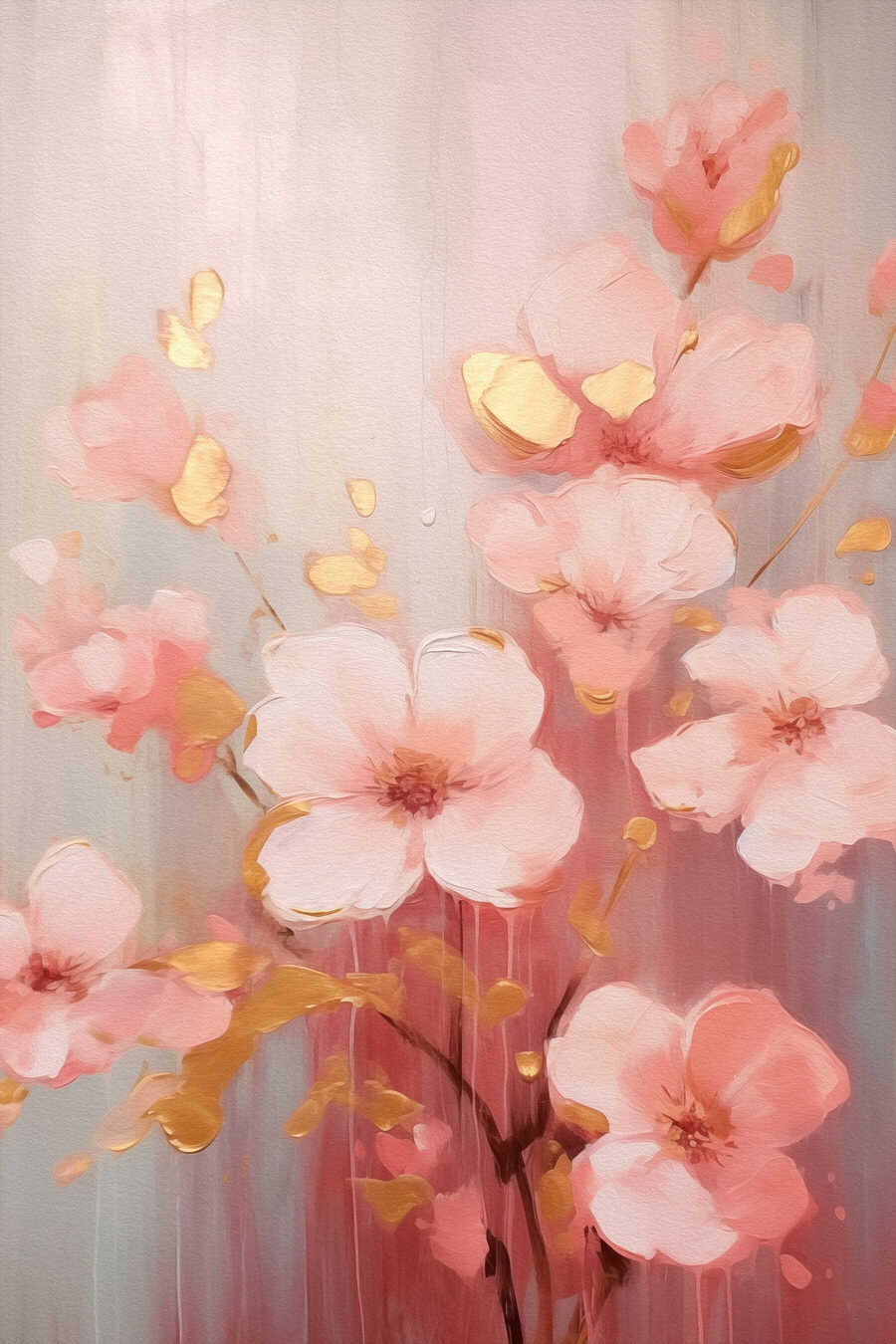 Schilderij van roze bloemen