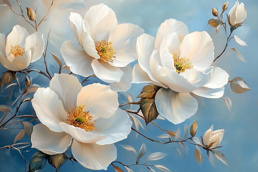 Schilderij van witte bloemen