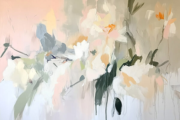 Schilderij van bloemen op een muur Schilderij van bloemen op een muur