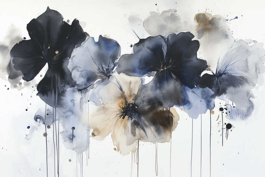 Schilderij van bloemen op een witte achtergrond Schilderij van bloemen op een witte achtergrond