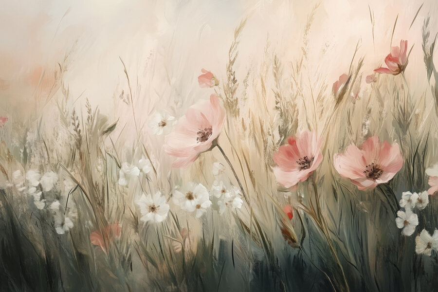 Schilderij van bloemen in een veld