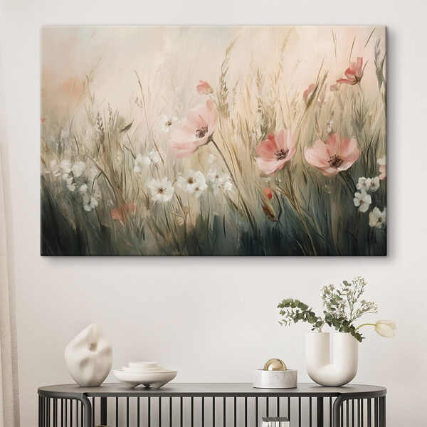 Schilderij van bloemen in een veld Schilderij van bloemen in een veld