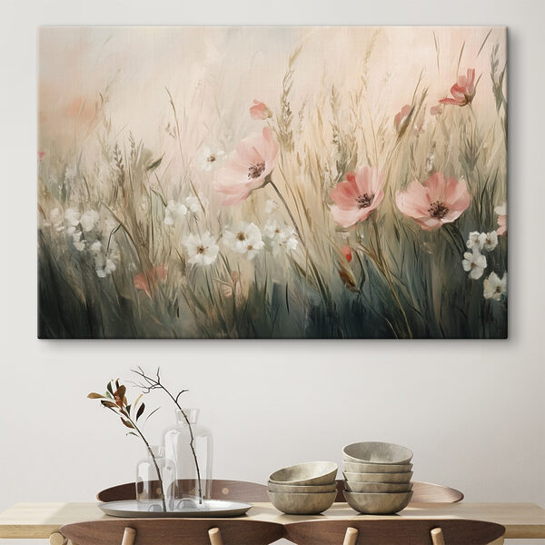 Schilderij van bloemen in een veld Schilderij van bloemen in een veld