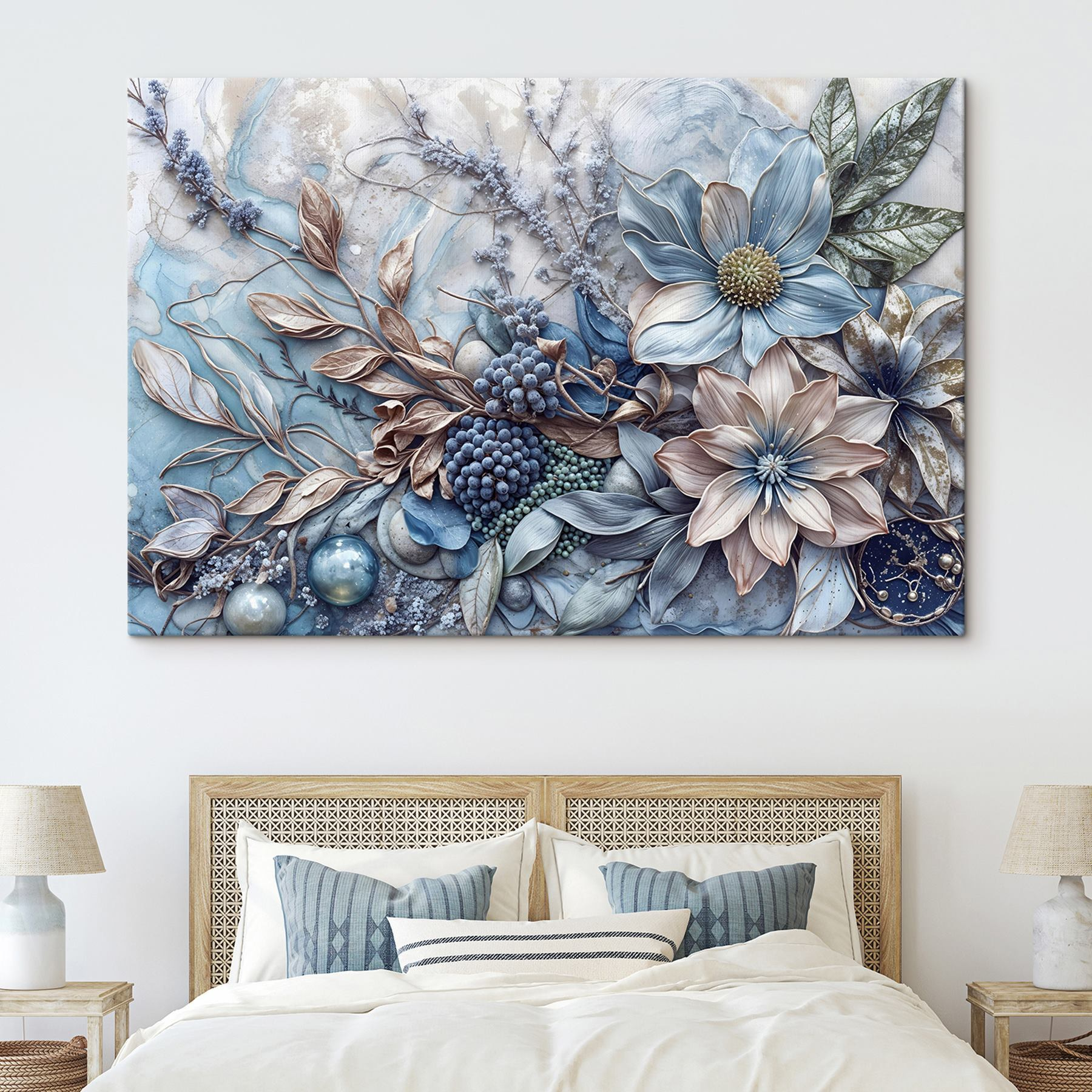 Floral arrangement in cool tones