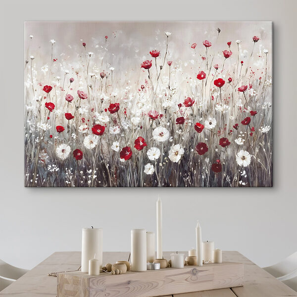 Schilderij van rode en witte bloemen Schilderij van rode en witte bloemen
