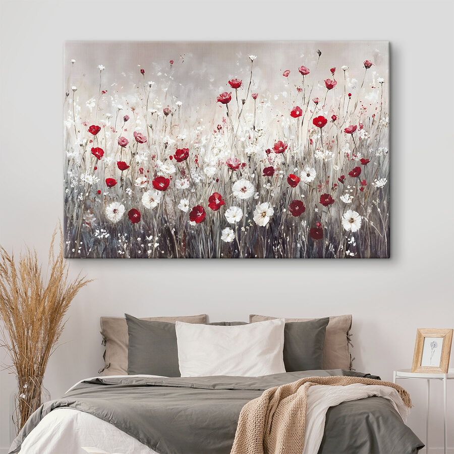 Schilderij van rode en witte bloemen Schilderij van rode en witte bloemen