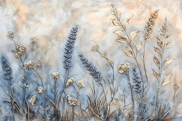 Schilderij van bloemen en bladeren Schilderij van bloemen en bladeren