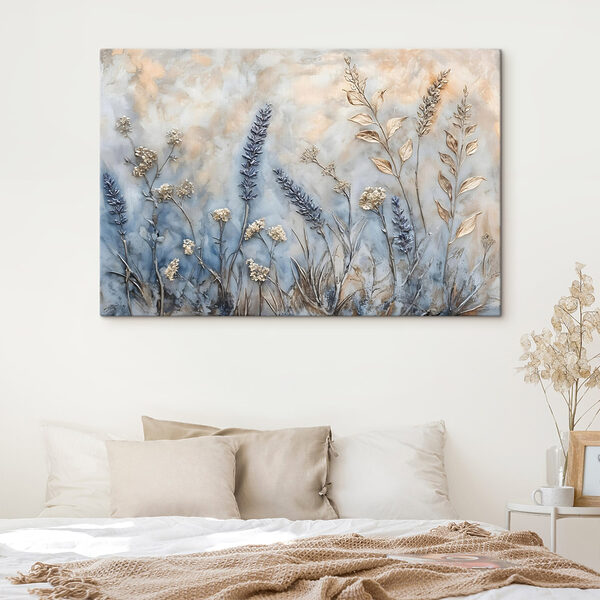 Schilderij van bloemen en bladeren Schilderij van bloemen en bladeren