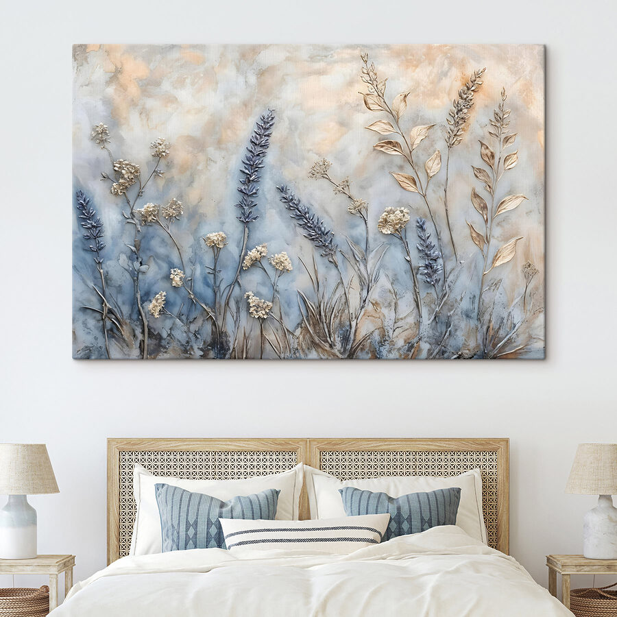 Schilderij van bloemen en bladeren Schilderij van bloemen en bladeren