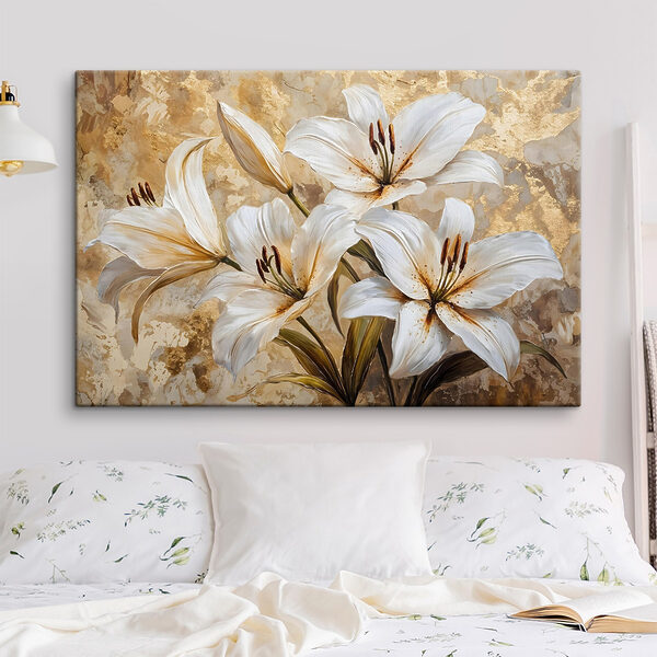 Schilderij van witte bloemen Schilderij van witte bloemen