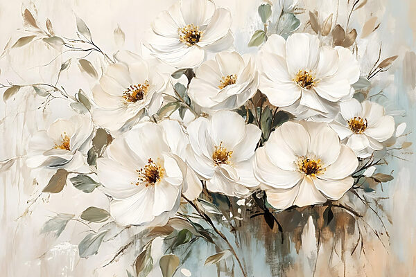 Schilderij van witte bloemen Schilderij van witte bloemen