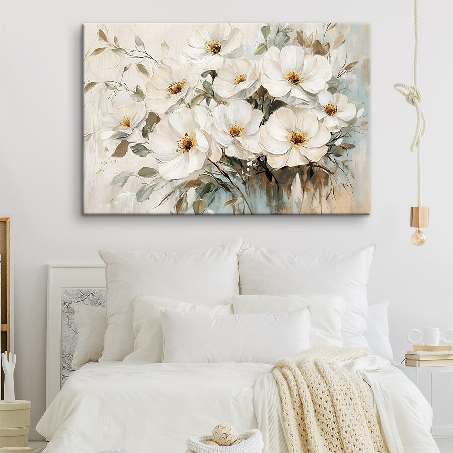 Schilderij van witte bloemen Schilderij van witte bloemen