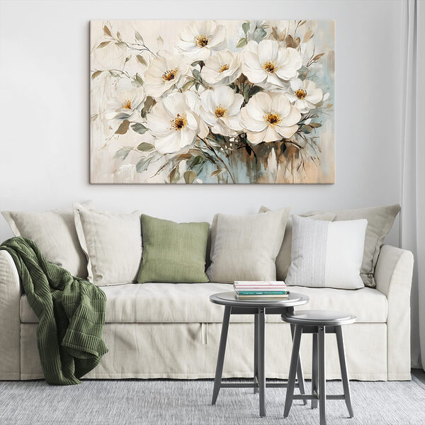 Schilderij van witte bloemen Schilderij van witte bloemen
